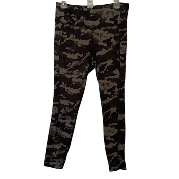 New Balance Core Tights Women Green Camo Print Large Nettle Green Pockets EUC - Picture 3 of 9